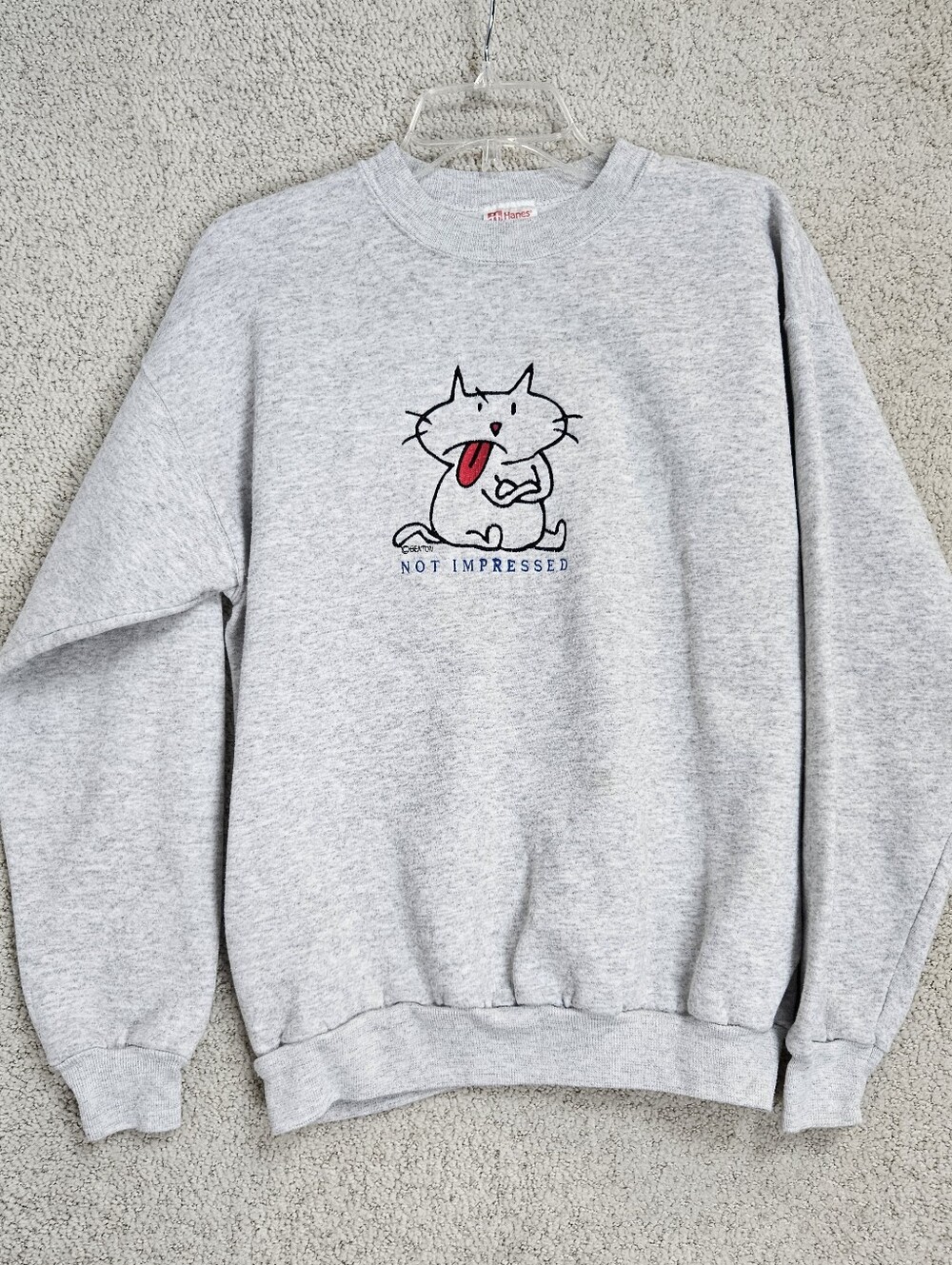 Vintage Cat Sweatshirt Embriodered Crewneck Not Impressed Funny Hanes Unisex L